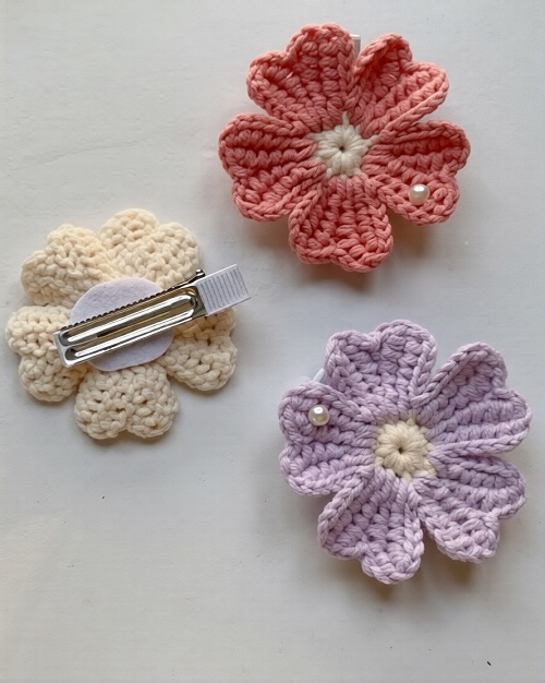 Flower Hairclip Crochet | How to Crochet Flower Hairpin | DIY Hair Accessories for Girls