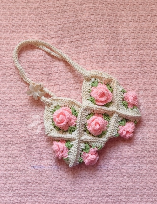 How to make a Crochet Bag 🌸 Granny square crochet Bag tutorial for beginners ✨ Crochet Rose Purse 🌹