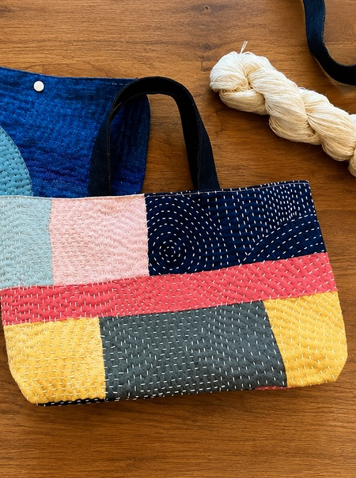 Sashiko bag with scrap fabrics