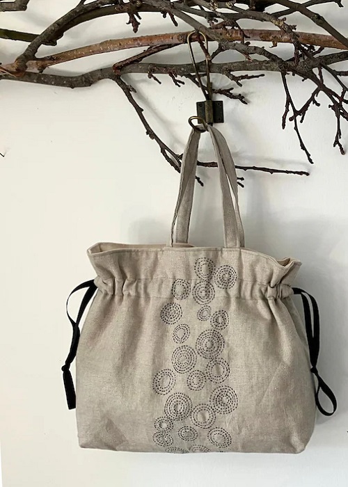 Sashiko Tote Sewing Pattern: Drawstring Bag with Pockets