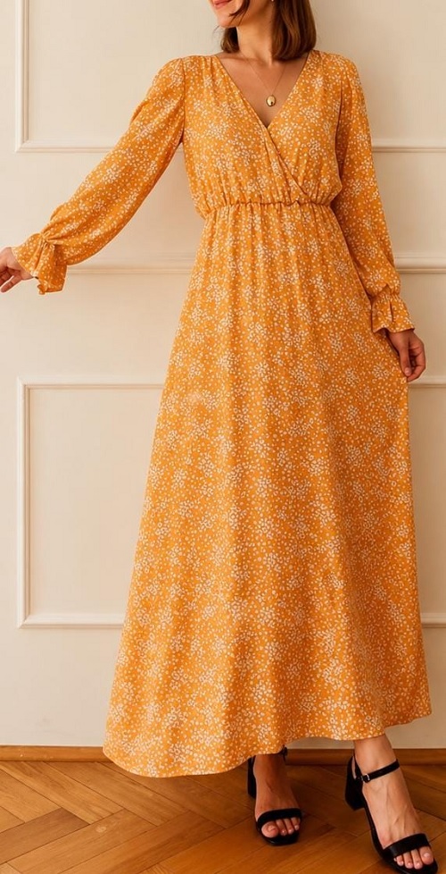 Long Sleeve Wrap Maxi Summer Dress
