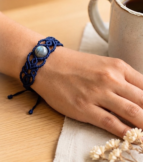 Macrame Blue Bracelet with Stone