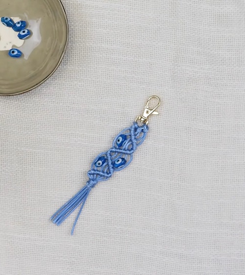 Macrame evil eye keychain