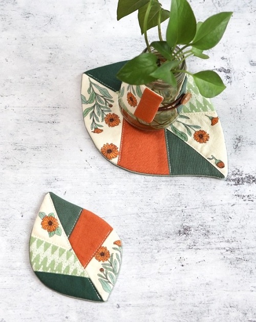Leaf-Shaped Fabric Coaster and Tea Mat