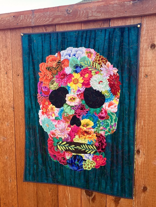 Sugar Skull Flower-Collaged Art Quilt