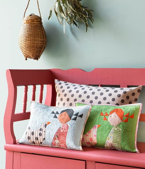 Quilted Girl and Hen Pillow